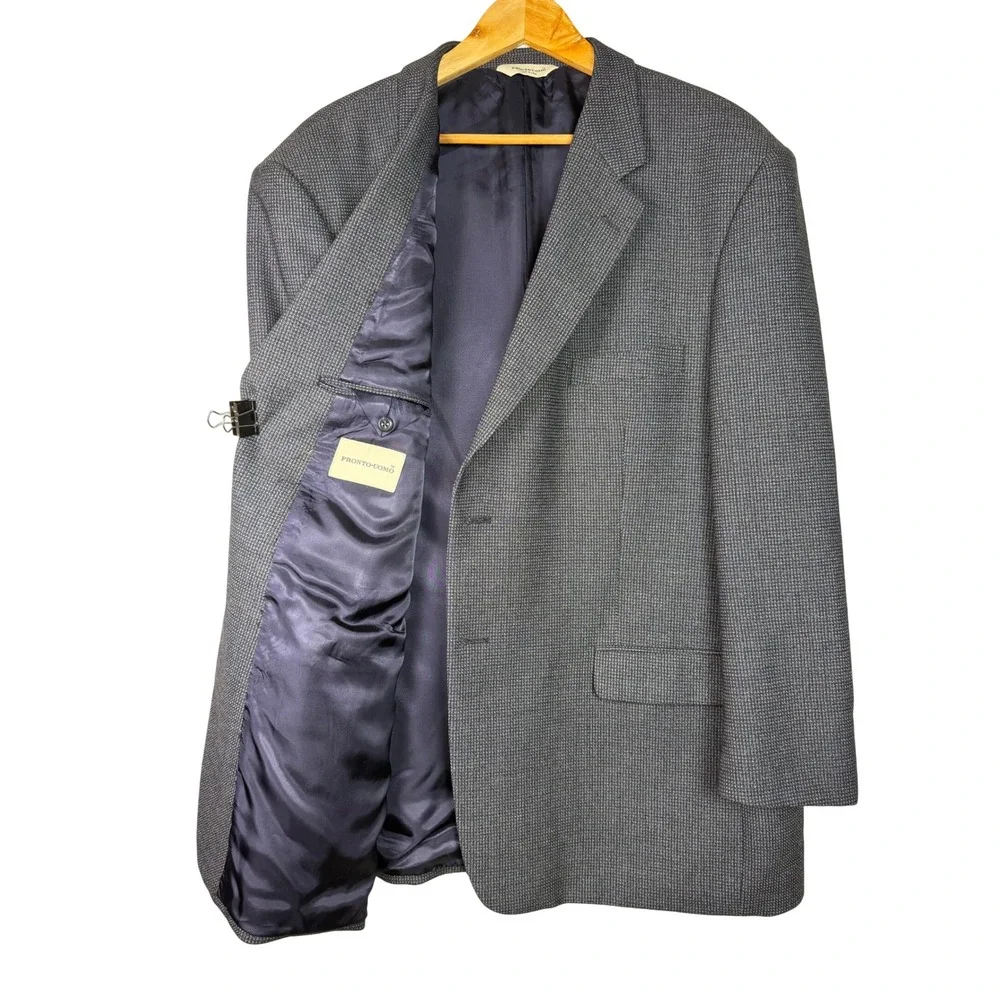 Pronto Uomo Blazer Mens 50 Regular Gray Blue 100% Wool Micro-Check Sport Coat